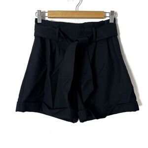 Madewell Black High Waist Sash Paperbag Wool Belted Shorts 0